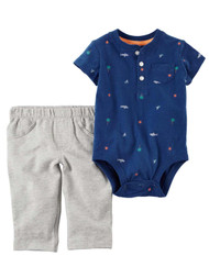 Carters Infant Boys 2-Piece Blue Tropical Bodysuit & Gray Sweatpant Set