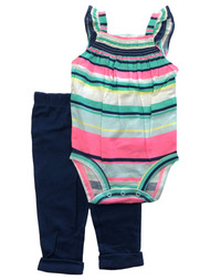 Carters Infant Girls Colorful Stripes Outfit Tank Top Bodysuit & Pants Set