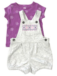Carters Infant Girls Gray & Purple Baby Outfit Shortall Overalls  & Tee Set