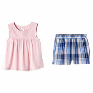 Infant Girls Pink & Blue Butterfly Shirt & Plaid Shorts Set Summer Outfit