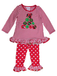 Toddler Girls Red Christmas Tree Holiday Outfit Ruffled Shirt & Leggings