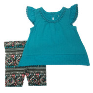 Infant & Toddler Girls Turquoise Shirt & Aztec Print Shorts Baby Outfit