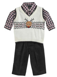 Infant & Toddler Boys Holiday Outfit Reindeer Sweater Vest Shirt & Pant Set