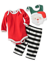 Infant Boys Santa Claus Bib Bodysuit & Fleece Pants Set