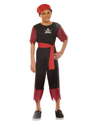 Boys Scallywag Pirate Halloween Costume Top Pants Belt Headpiece Sticker