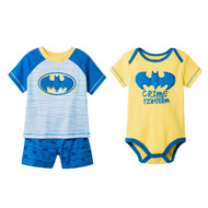 Infant Boys 3 Piece Batman Outfit Shorts Top & Bodysuit