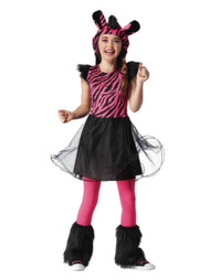 Girls Zebra Halloween Costume Dress Hood Tail & Leg Warmers