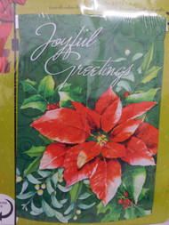 Joyful Greetings Christmas Holiday Flower Garden Flag & Stand 18 by 12 inch