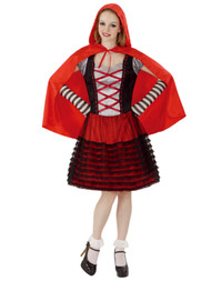 Womens Wicked Red Riding Hood Halloween Costume Dress Hooded Cape Gloves OSFM