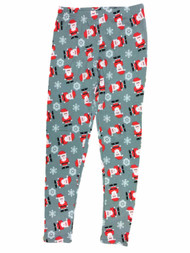 Junior Womens Gray Santa Claus Fleece Lined Christmas Holiday Leggings
