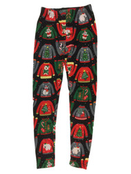 Junior Womens Black Ugly Christmas Sweater Fleece Lined Holiday Santa Leggings