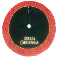 Green Velvet Merry Christmas Tree Skirt 48 Inch Tartan Plaid Holiday Decor
