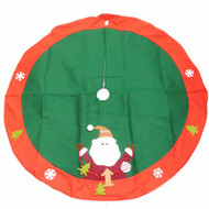 Green Felt Tree Skirt With Santa Wearing Hipster Hat & Holding Ornaments