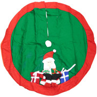 Green Felt Tree Skirt With Santa & Dangling Legs Holding Gifts