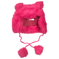 Womens Plush Hot Pink Faux Fur Trapper Hat Pom Pom Neon Aviator