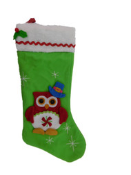 Green Felt Pilgrim Owl Christmas Stocking Holiday Decor