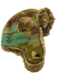 Womens Brown Olive Turquoise Navy& Faux Fur Tribal Print Trapper Hat
