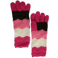 Girls Pink Brown & Cream Stripe Knit Gloves