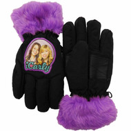 Girls Navy Blue ICarley Gloves Lined With Fleece & Fuzzy Purple Cuffs