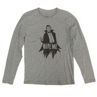 Young Mens Gray Heather Bite Me Dracula Vampire Long Sleeve T-Shirt Halloween