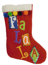 Embellished Red Felt Fa La La Pom Pom Christmas Holiday Stocking