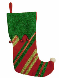 Embellished Red & Green Glitter Felt Elf Style Christmas Holiday Stocking