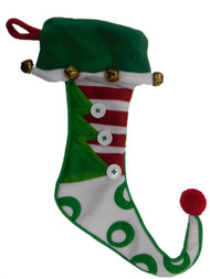 Embellished Stripe Felt Elf Style Jingle Bells Christmas Holiday Stocking