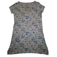 Womens White Turqouise & Blue Flower Sleep Shirt Slit Back Nightgown