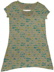 Womens White Turqouise & Green Flower Sleep Shirt Slit Back Nightgown