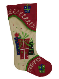 Embellished Ivory & Red Felt Wrapped Gifts Christmas Holiday Stocking