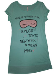 Womens Blue Wake Me When Im In London New York Milan Paris Sleep Shirt Nightgown
