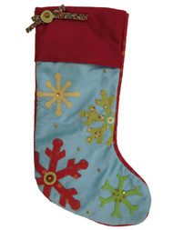 Embellished Blue Felt Rhinestone Snowflake Christmas Holiday Stocking