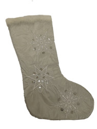 Embellished Silver Satin Sequin & Faux Fur Christmas Holiday Stocking