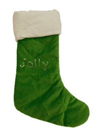 Green & White Rhineston Jolly Christmas Holiday Stocking