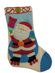 Blue Sequin Patchwork Santa Claus Christmas Holiday Stocking