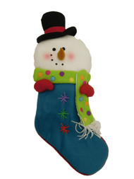 Plush Blue & White Glitter Felt Snowman Christmas Holiday Stocking Snow Man