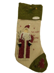 Green & Tan Santa Claus Christmas Holiday Stocking The Heart of Xmas is Love