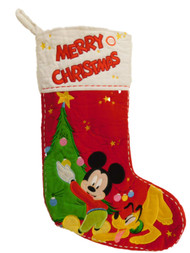 Red & White Musical Disney Mickey Mouse & Pluto Dog Christmas Stocking