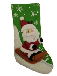 Green Felt Santa Claus & Sled Snowflake Christmas Holiday Stocking