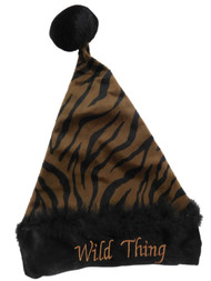 Womens Brown & Black Zebra Animal Print Wild Thing Pom Pom Santa Claus Hat