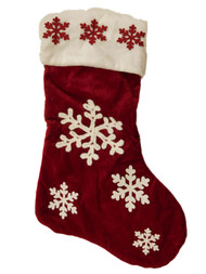 Embellished Red & White Velour Snowflakes Christmas Holiday Stocking