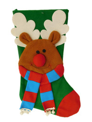 Green & Red Felt Reindeer Smile Face Christmas Holiday Stocking