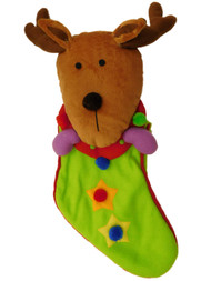 Green Pom Pom Star Reindeer Face Christmas Holiday Stocking