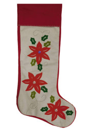 Giant 39 Inch White & Red Felt Poinsettia Christmas Flower Holiday Stocking