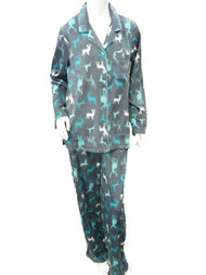 Covington Womens Gray & Green Reindeer Print Pajamas Fleece Pajama Set
