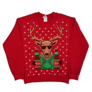 Mens Red Cool Reindeer Beer Bottle Christmas Holiday Sweatshirt