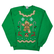 Mens Green Gingerbread Man Candy Cane Christmas Holiday Sweatshirt
