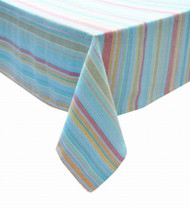 Indoor Outdoor Blue Woven Stripe 70 Rnd Umbrella Tablecloth, Water Fade Resist