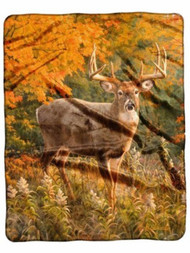 Royal Plush Raschel Throw Blanket 50 x 60 in American Heritage Reds Of Fall Deer