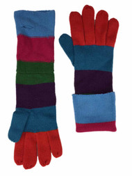 Womens Colorful Blue Purple & Pink Stripe Convertible Fold Over Knit Gloves